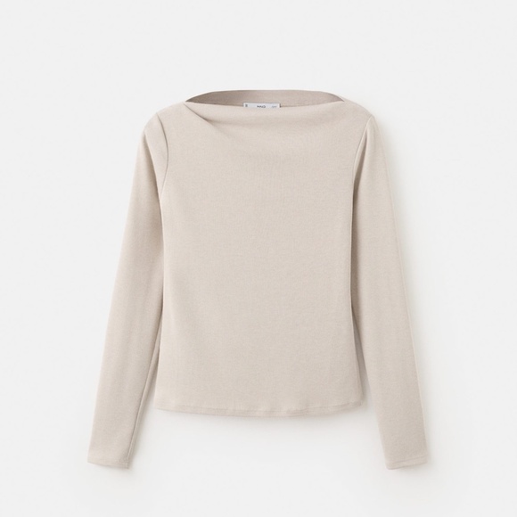 Mango Tops - MANGO - Long-sleeved boat-neck t-shirt sand - M - Woman